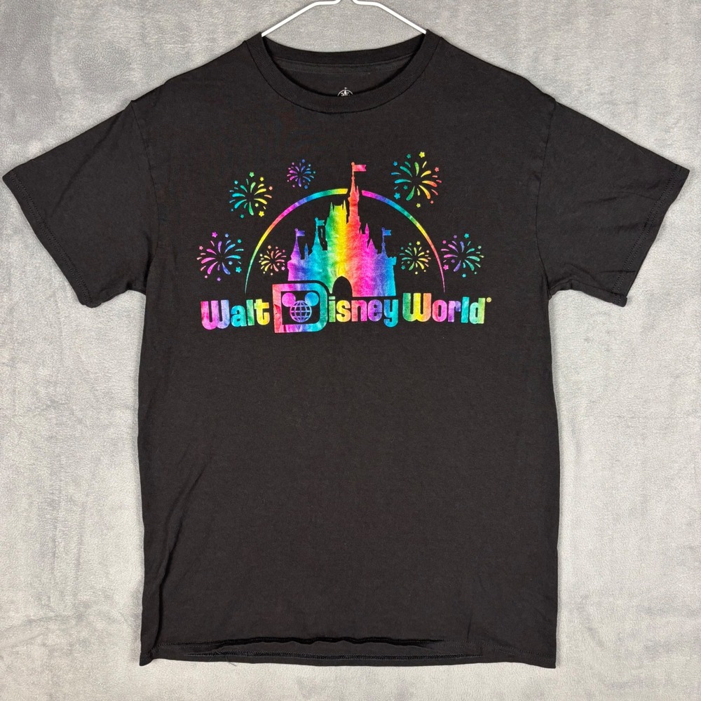 Disney Parks Walt Disney World Rainbow Castle Fireworks Black T-Shirt Kids M